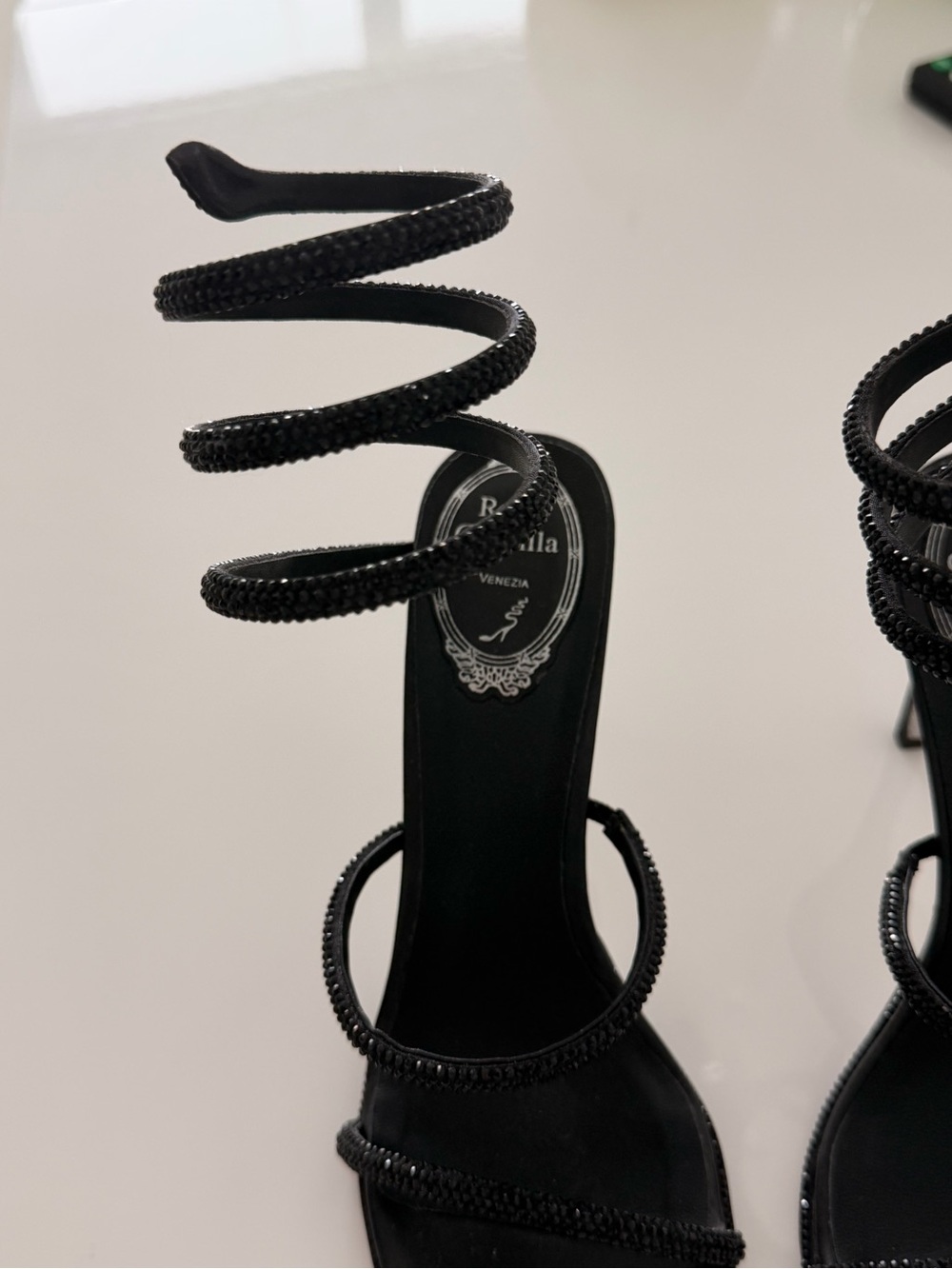 Rene Caovilla Black Spiral Wrap Sandals - Picture 2 of 5